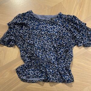Express Women's Blue and Black Leopard Print Blouse
